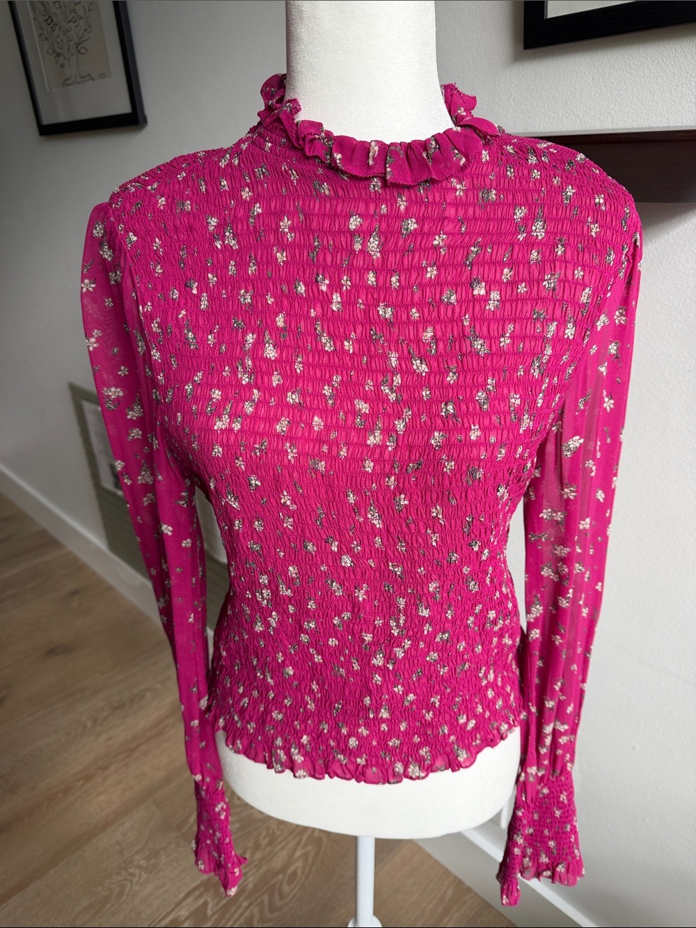 rag & bone Kayden Floral Smocked Blouse Pink & Black